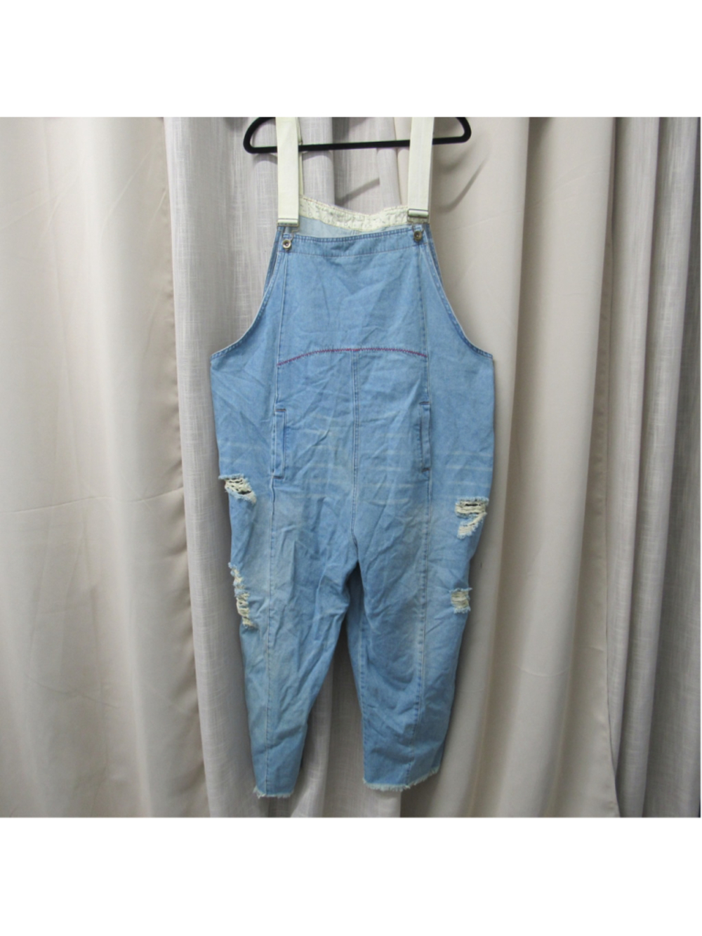 Distressed Light Wash Denim Overalls Plus Size 3XL Slouchy Baggy Ripped Jean